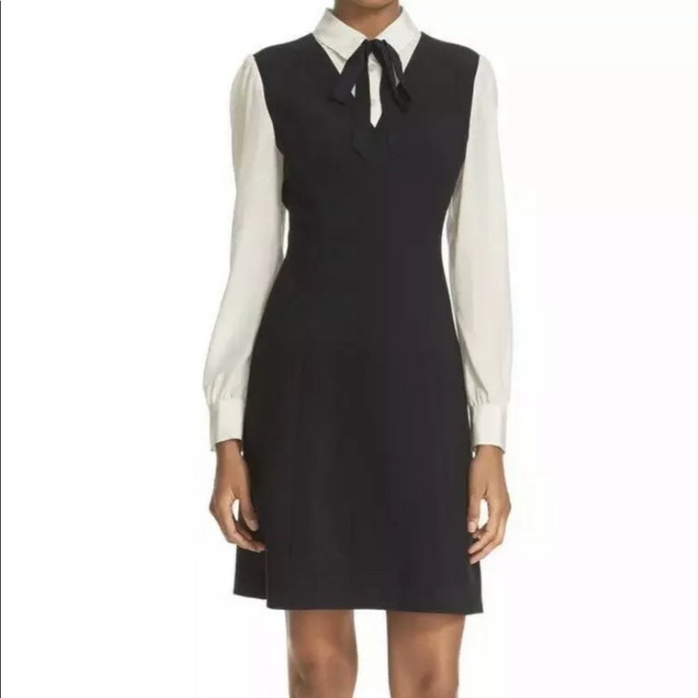 Kate Spade bow tie crepe dress a-line black white